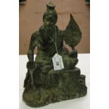 A Chinese verdigris bronze seated figure of a man, height 10.75".