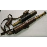 A leather cased military telescope by Broadhurst, Clarkeson & Co., 1916 and another telescope.