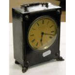 A small mantel clock by James MacMichael in ebonised case with plated mounts.