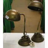 A pair of brass desk lamps with adjustable supports.