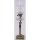 A Victorian brass Corinthian column oil lamp,