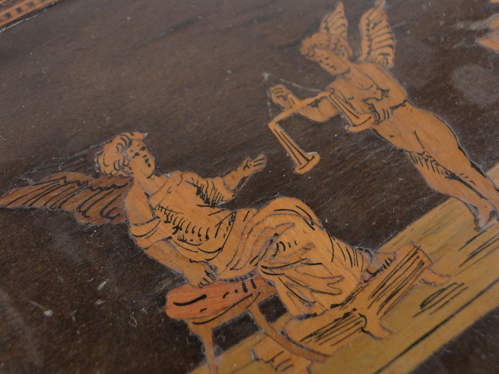 A 19th century Italian marquetry inlaid tray, depicting a classical forge, - Image 3 of 3