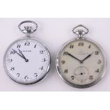 An Omega stainless steel cased topwind pocket watch, retailers Hamilton & Inches of Edinburgh,