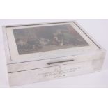 A large heavy gauge silver cigarette box,