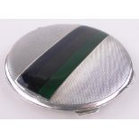 A silver and coloured enamel compact,