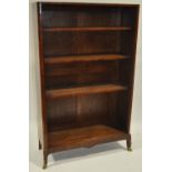 A French crossbanded walnut open bookcase, adjustable shelves and ormolu mounts, width 3'3",