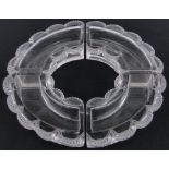 A Rene Lalique circular glass 4-section table centre dish, lobed gadrooned moulded edges,