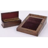 An Edwardian mahogany and satinwood banded games box, with cribbage marker inside, length 10.