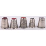 5 Various silver thimbles, including stone set, (5).