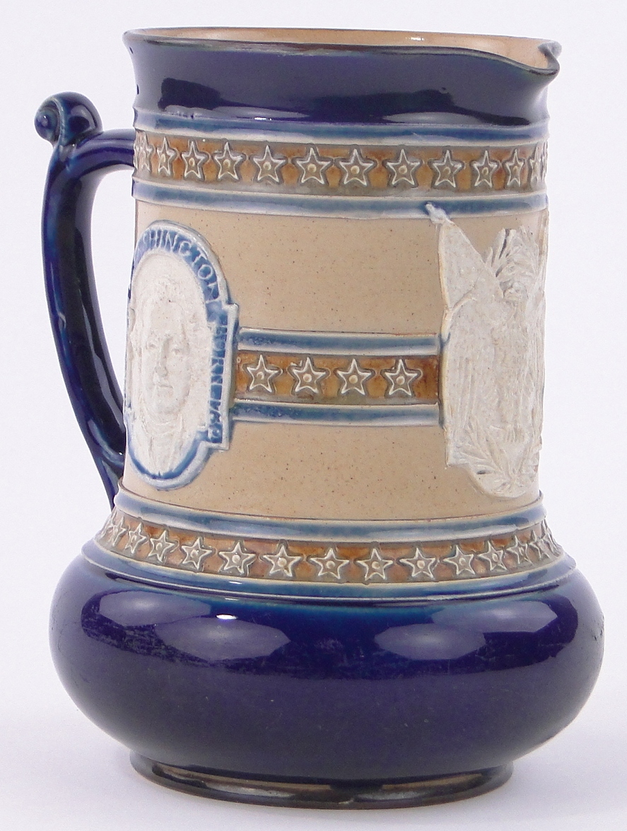 A Doulton Lambeth jug commemorating the Chicago Exhibition, height 7.5". - Image 2 of 3