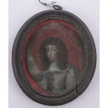 An 18th century miniature oil painting on metal, portrait of the Earl of Sussex, unsigned,