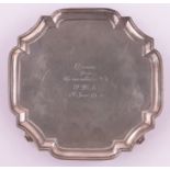 A square silver card tray, London 1912, 12 oz.