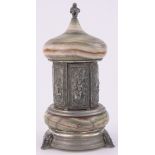 An onyx and silver plate musical cigarette dispenser, height 14".