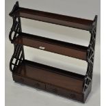 Georgian style mahogany hanging shelves, with 2 drawers and fretwork sides, height 2'1", depth 8",