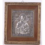 A relief embossed Greek silver icon, mid 20th century, framed, height 7.5".