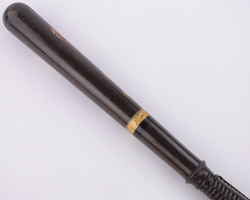 A Victorian hardwood policeman's truncheon, painted and gilded V R cipher by McNaughton of Glasgow, - Image 3 of 4