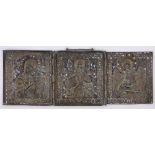 An Antique Russian bronze and champleve enamel 3-fold icon,