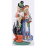 A Hungarian Majolica pottery figure "Young Lovers", by Miklos Komlos (1906-1945), height 15".