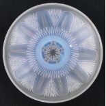 A French Art Deco moulded opalescent glass bowl, with geometric design, diameter 12".