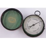 A Victorian Negretti & Zambra travelling barometer, patinated brass case with silvered dial,
