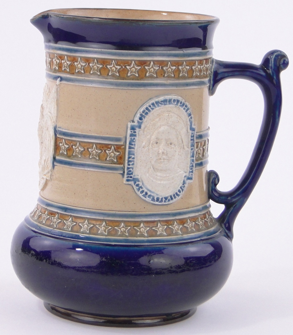 A Doulton Lambeth jug commemorating the Chicago Exhibition, height 7.5".