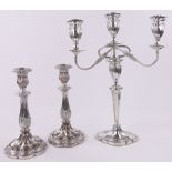 A large electroplate twin branch candelabrum,