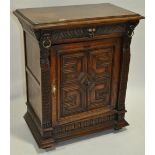 A Victorian oak side cabinet, having a single frieze drawer with lion mask handle,