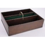A 19th century mahogany 3-division cutlery tray, with brass carrying handle, length 40cm.