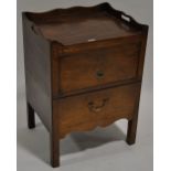 A George III mahogany tray top commode, with sliding front and drawer under, width 1'10",