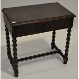 An Antique carved oak side table, with inset marble top, single frieze drawer,