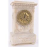 A 19th century relief carved alabaster cased mantel clock, with cast ormolu dial, height 33cm.