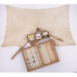 A Collection of butterfly collector's items, including a travelling setting board, beating tray,