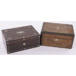 2 Victorian rosewood and walnut sewing boxes, with fitted interiors, length 28cm.