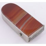 A Victorian nickel plate vesta case with banded agate back and front, height 5.5cm.