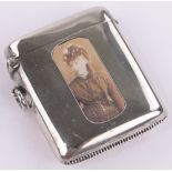 A large Victorian silver plated vesta case, with inset photo panel, height 6cm.