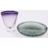 A Swedish Kosta Art Glass vase by Bengt Edenfalk, height 16cm and a grey bubble glass bowl,