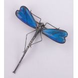 A silver and butterfly wing set dragonfly brooch, length 68mm.