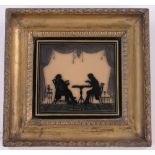 A 19th century hand painted silhouette "Checkmate" depicting chess players, unsigned,