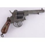 An early 20th century pin fire revolver, barrel stamped M A, with engraved side plates,