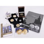 A Limited Edition platinum Charles I proof coin, 3.1g and 4 other silver gilt proof Crowns, (5).