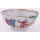 A Chinese porcelain bowl, with painted enamelled figures in gardens, diameter 17.5cm.