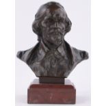19th century patinated bronze bust of Shakespeare, on rouge marble plinth, signed Muller,