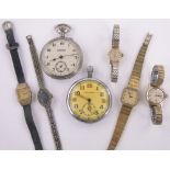 A group of wristwatches and pocket watches.