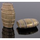 2 Victorian brass barrel design vesta cases, height 4cm.