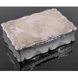 A Victorian rectangular silver snuff box, with shaped surround,