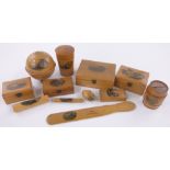 A Collection of Mauchline Ware, including Hastings ribbon dispenser, Jersey needle case, etc., (12).