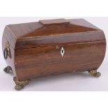 A 19th century rosewood sarcophagus shaped tea caddy,