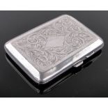 An engraved silver cigarette case, length 8.5cm.