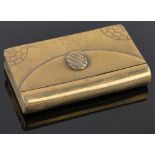 A Victorian brass briefcase design vesta case, with button operated cover, length 5.8cm.