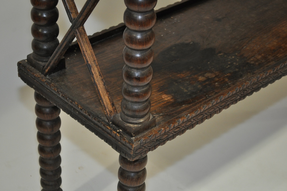 An Antique rosewood 3-tier stand, with carved edge, cross pierce sides and bobbin turned supports, - Image 5 of 6